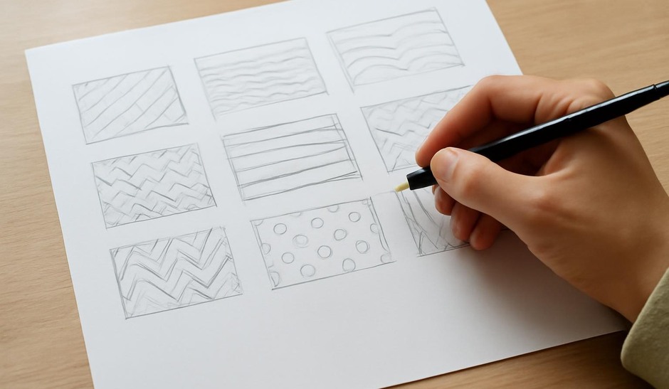 Series of thumbnail sketches showing repeated rhythmic patterns