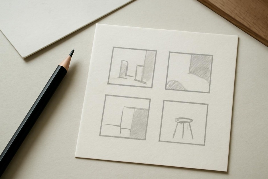Thumbnail sketches emphasizing negative space and balance